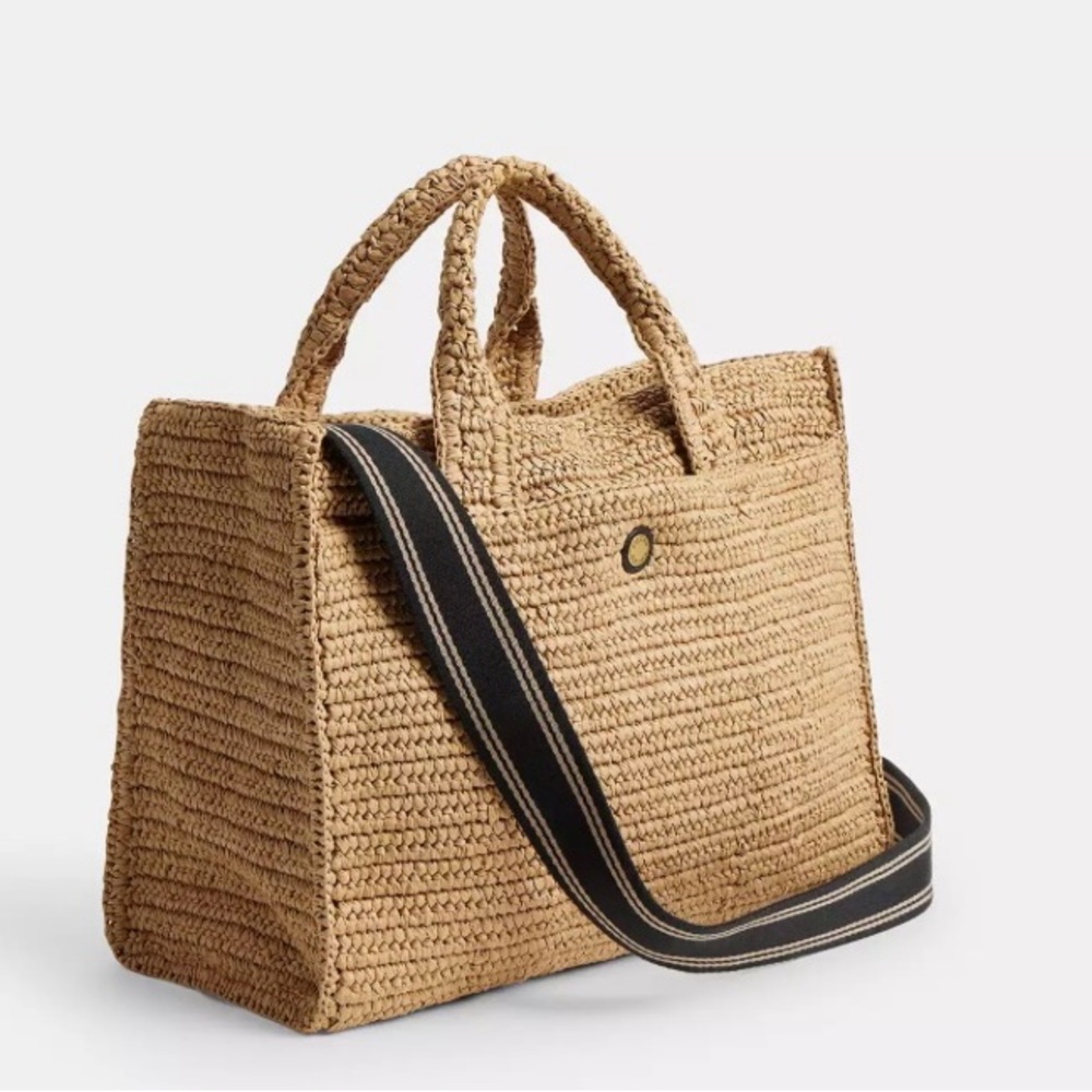 COACH CARGO EMBROIDERED LOGO STRAW TOTE - Picture 2 of 8